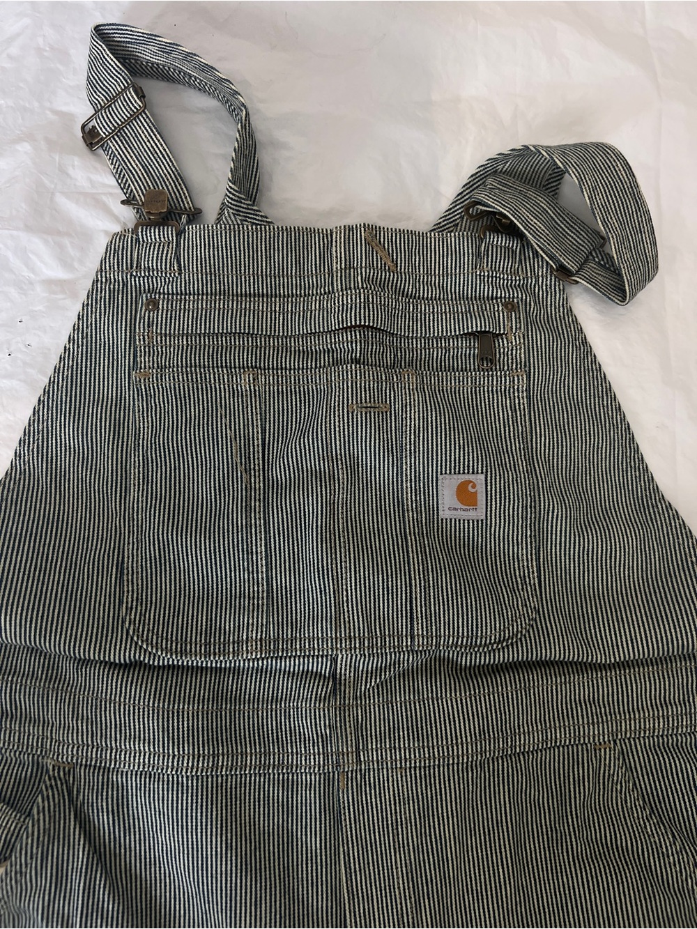 Carhartt Brewster Railroad Stripe Bib Overalls Double Knee Womens XL 16/18 NWT - Picture 3 of 3